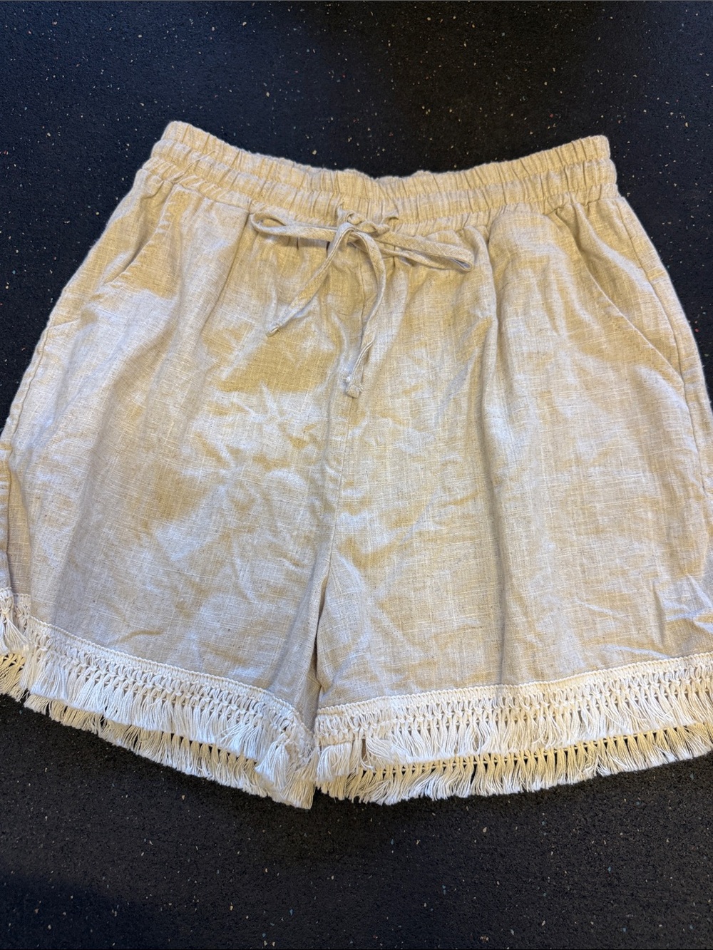 Women's Cream Fringe Hem Linen Shorts